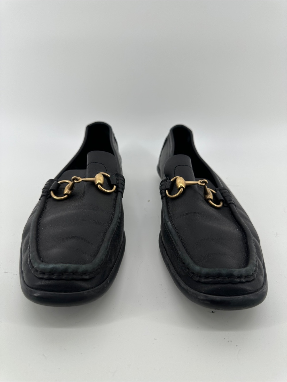 Vintage Gucci Black Leather Horsebit Loafers with Gold Hardware Women’s sz 11B - Picture 2 of 12